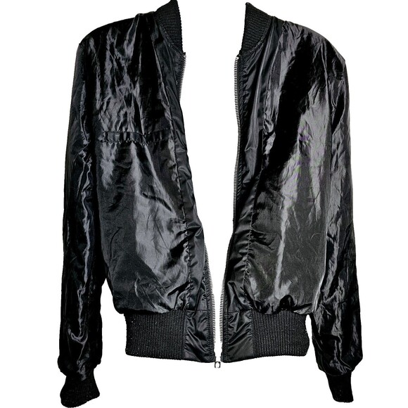 Pacsun Bomber Jacket Satin Mens Size M Full Zip Elastic Waist Lined Black VGC! - Picture 4 of 11